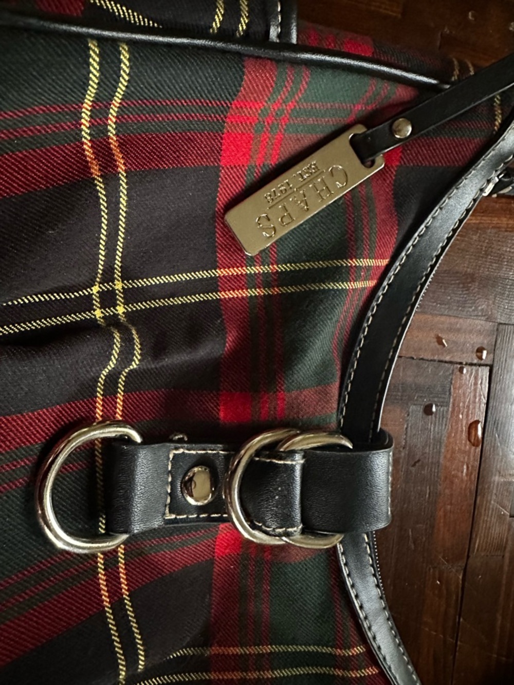 Chaps Red and Black Plaid Shoulder Bag with Leather Trim - Picture 2 of 4